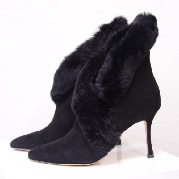 Manolo Blahnik NESTANU M Black Suede 38.5 Made in Italy Camoscio Nero - Picture 1 of 11